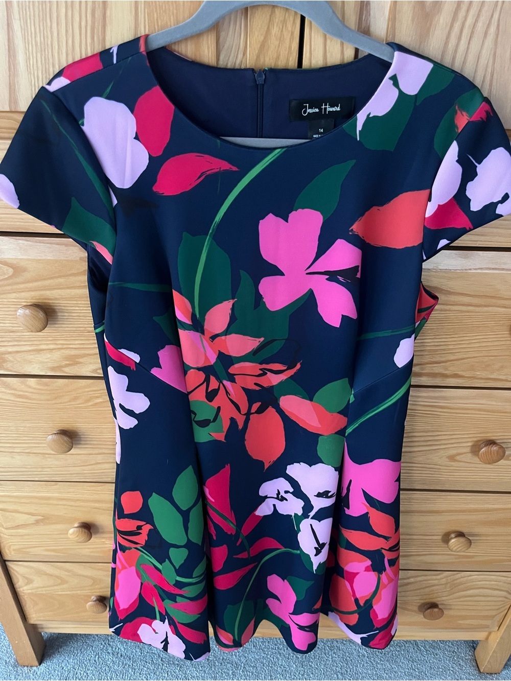 Jessica Howard Navy Floral Cap-Sleeve Top - Pink & Green Print